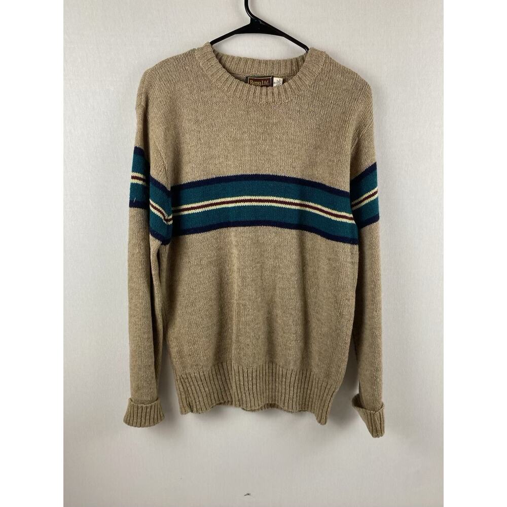 Men’s Repp LTD Wool Sweater Tan Stripe Shirt Size XL